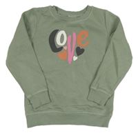 Khaki mikina s nápisem a srdíčky Famy