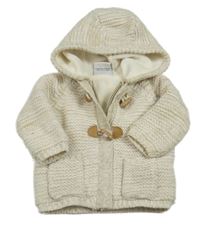 Béžový melírovaný zateplený propínací svetr s kapucí Topomini