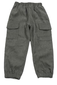 Tmavošedé žebrované cargo cuff kalhoty