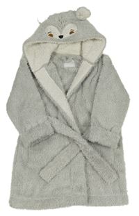 Světlešedý chlupatý župan s kapucí - sova Next
