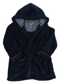 Tmavomodrý chlupatý župan s kapucí Okaidi