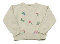Béžový vlněný svetr s výšivkami květů Tu