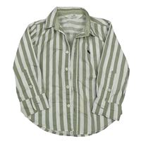 Khaki-bílá pruhovaná košile s výšivkou H&M