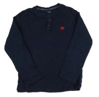 Tmavomodré žebrované triko s výšivkou a knoflíky F&F