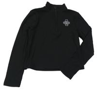 Černé žebrované crop triko s výšivkou Lipsy London