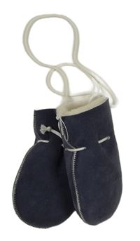 Tmavomodré semišové zateplené rukavice na šňůře