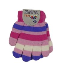 Nové - Růžovo-fialovo-tmavorůžové pruhované prstové rukavice