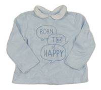 Světlemodré sametové triko s nápisem s pandou a límečkem Prénatal