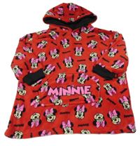 Červená chlupatá oversize mikina s Minnie a kapucí Primark