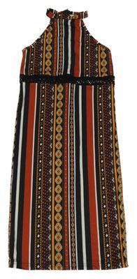 Černo-bílo-hnědé vzorované elastické šaty Shein