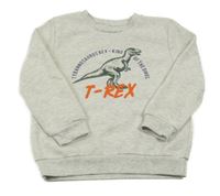 Světlešedá melírovaná mikina s dinosaurem Primark