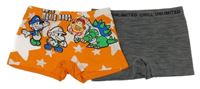 2x boxerky - oranžové s hvězdami a Mariem + tmavošedé melírované