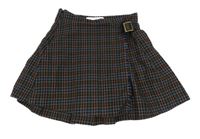 Černo-hnědo-zelená kostkovaná zavinovací sukně Zara