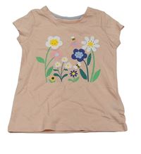 Světlerůžové tričko s květinami Mothercare
