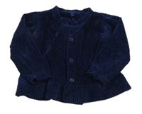 Tmavomodrý propínací žinylkový svetr s volánkem M&S