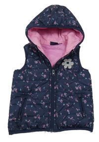 Tmavomodrá květovaná šusťáková zateplená vesta s kapucí Impidimpi