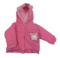 Růžová zateplená propínací mikina s králíkem a kapucí dunnes
