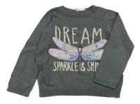 Tmavošedý lehký svetr s nápisem a vážkou H&M