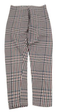 Bílo-tmavomodro-vínové kostkované legíny C&A