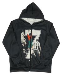 Černá sportovní propínací mikina s číslem a kapucí 