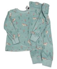 Nové - světlezelené plyšové pyžamo s jednorožci dunnes 