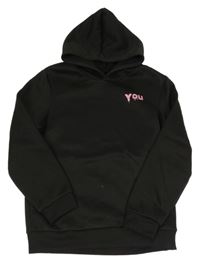 Černá mikina s růžovým nápisem a kapucí 