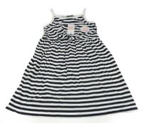 Nové - bílo-tmavomodré pruhované šaty s květinou z flitrů Matalan