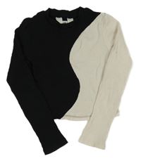 Černo-smetanové žebrované crop triko H&M