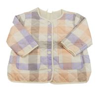 Bílo-šedo-lila-růžová kostkovaná prošívaná podzimní bunda H&M