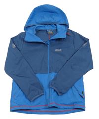 Modro-šedá softshellová podzimní bunda s logem a kapucí Jack Wolfskin
