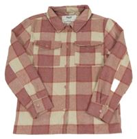 Bílo-růžová kostkovaná košilová bunda Yigga