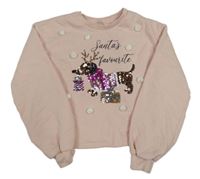 Světlerůžová crop mikina s jezevčíkem a 3D bambulemi zn. Lipsy London