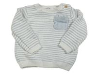 Bílo-světlemodrý pruhovaný svetr s kapsou F&F