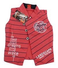 Nové - Růžovo-tmavomodrá pruhovaná vesta s nápisy 