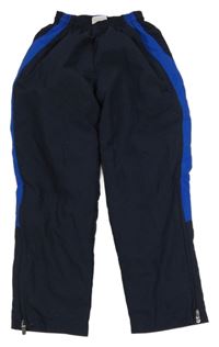 Tmavomodro-modré šusťákové podšité kalhoty s pruhy  