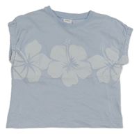 Světlemodré oversize crop tričko s květy Zara