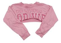 Růžové crop triko s nápisy Page one young