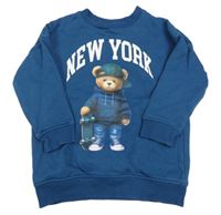 Tmavomodrá mikina s nápisem a medvídkem F&F