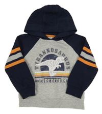 Tmavomodro-šedá mikina s dinem a nápisy a kapucí Vertbaudet