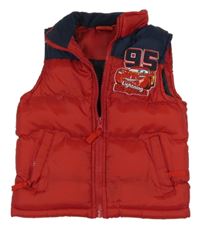 Červeno-tmavomodrá šusťáková zateplená vesta - Auta 