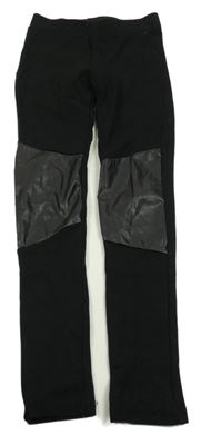 Černé legíny s koženkovými prvky 