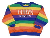 Barevná pruhovaná mikina s nápisem 