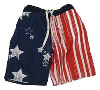 Modro-bílo-červené plážové kraťasy s pruhy a hvězdami