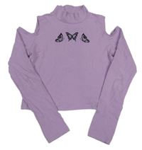 Lila crop triko s motýlky a odhalenými rameny Page one young