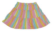 Růžovo-žluto-modrá pruhovaná bavlněná sukně n. Dunnes Stores