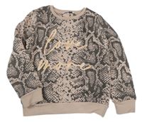 Růžovo-šedá mikina s nápisem a hadím vzorem Pep&Co