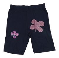 Tmavomodré elastické kraťasy s motýlkem a květem Kiki&Koko