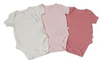 Nové - 3set - 3x růžovo-bílé žebrované body F&F