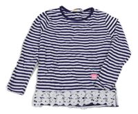Tmavomodro-bílé pruhované triko s krajkou Kids