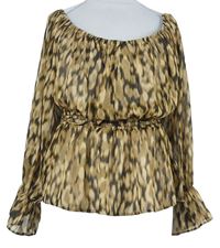 Dámská béžovo-černá vzorovaná žoržetová peplum halenka River Island 